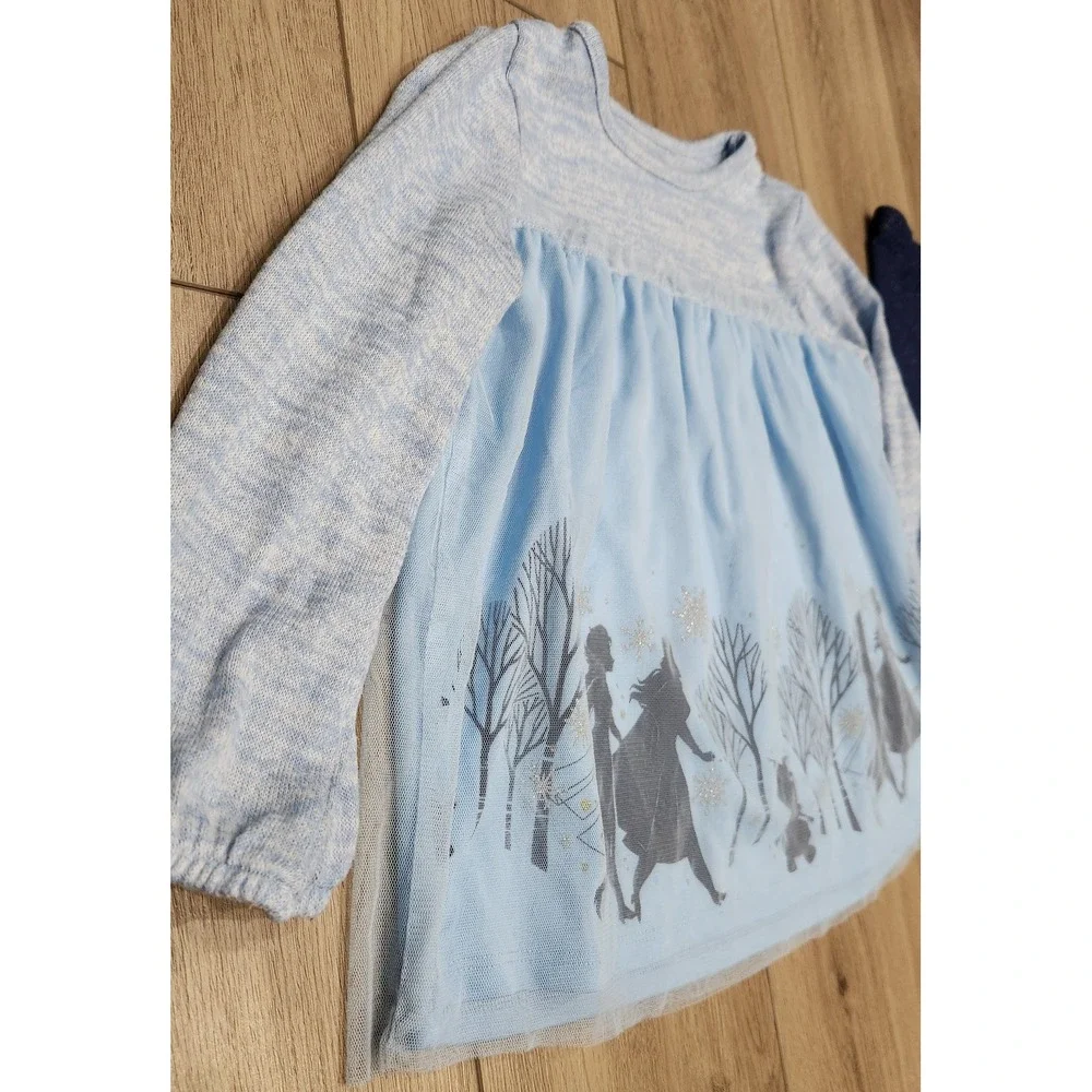 Disney Frozen II‎ Elsa Anna Olaf Tunic Top Sparkle Leggings Girls Outfit Size 4T